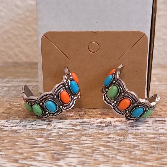 Multi Color Turquoise Earrings Hoop - Picture 2 of 4